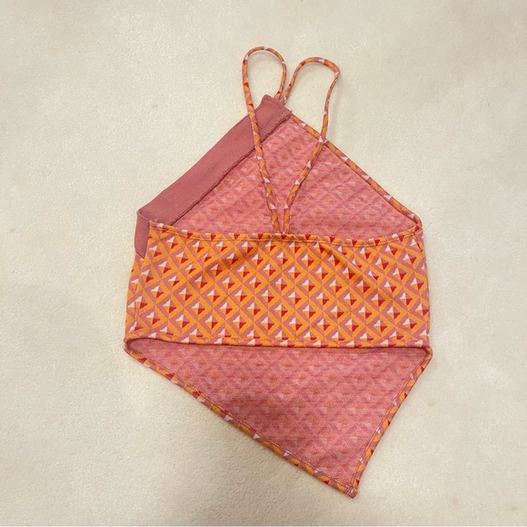 Zara Asymmetric Orange and Red Geometric Handkerchief Halter Top - Picture 3 of 3